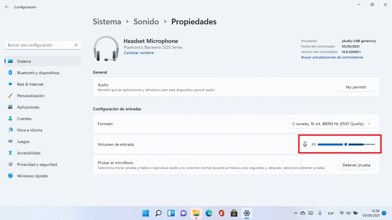 configuración de sonido