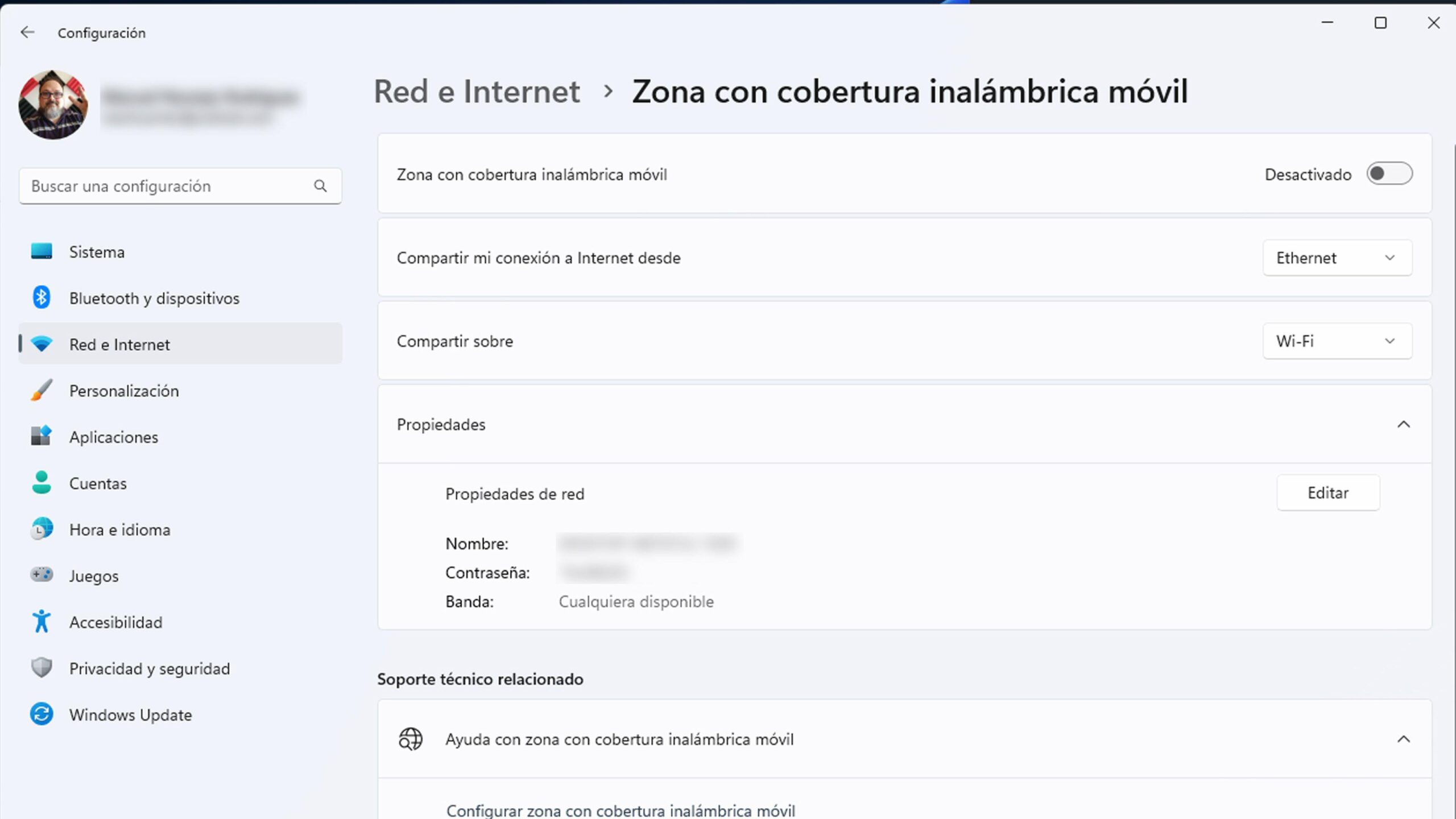 configuración rápida zona WiFi Windows 11