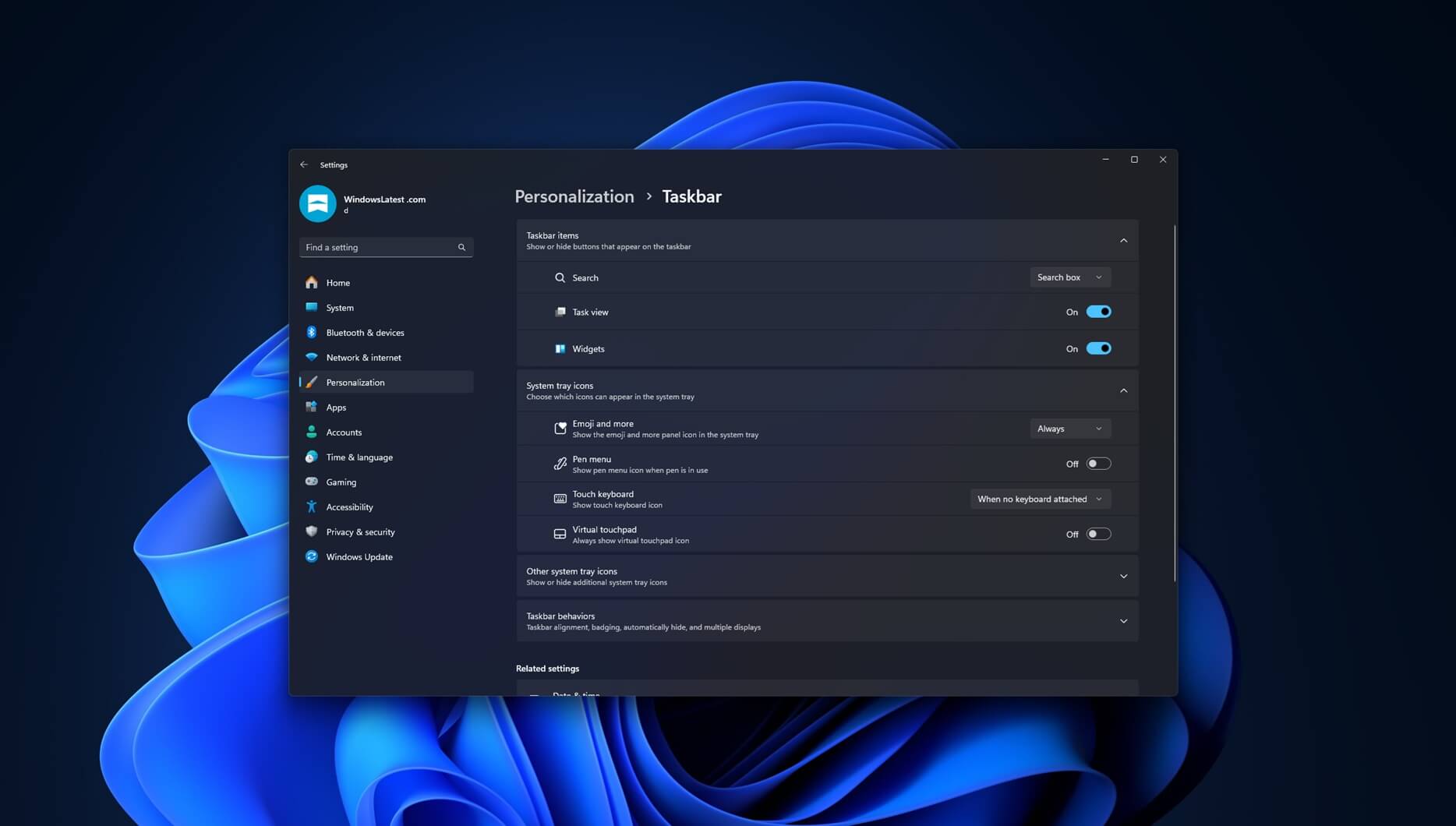 panel taskbar windows 11