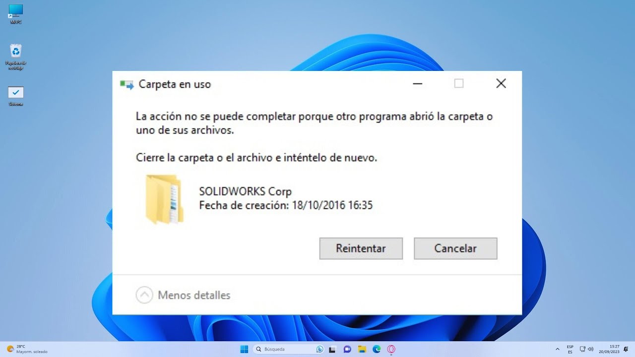 carpeta abierta no se puede borrar