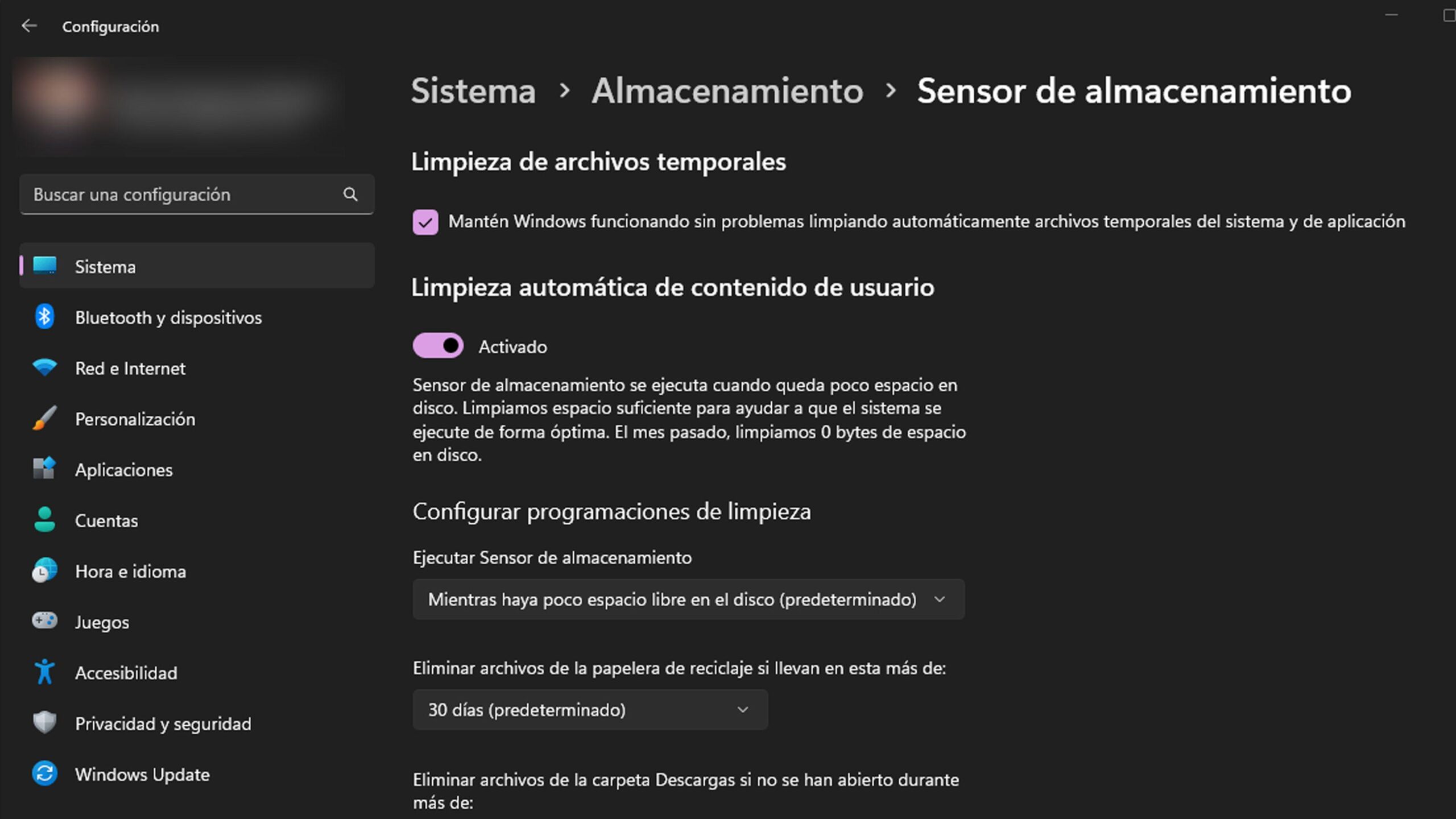 Cómo activar el sensor de almacenamiento en Windows 11