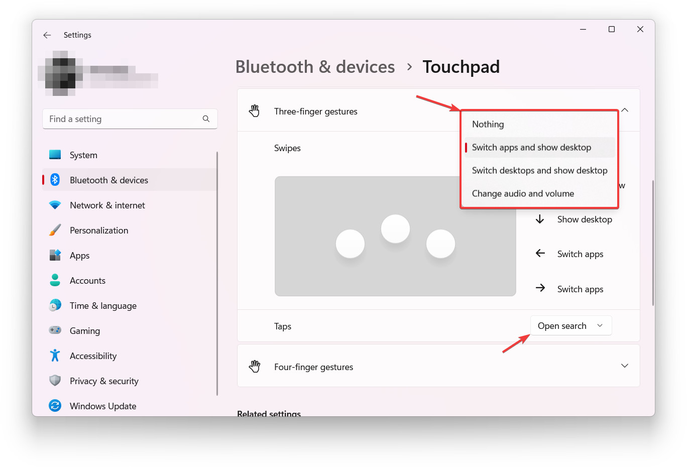 configurar gestos touchpad