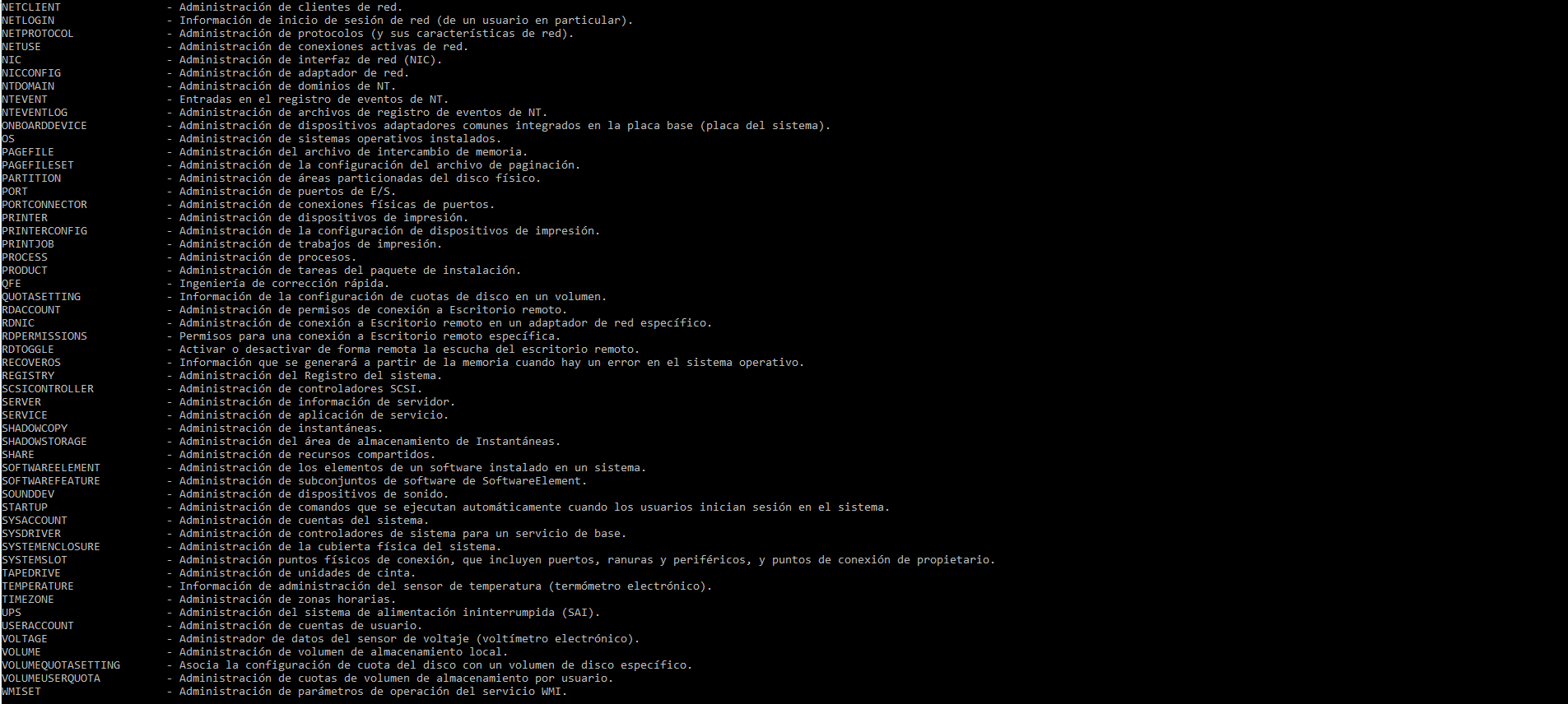 Verbos y modificadores WMIC