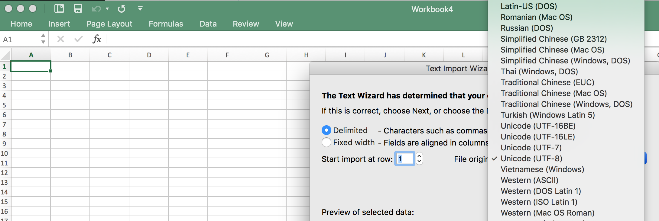 UTF-8 excel