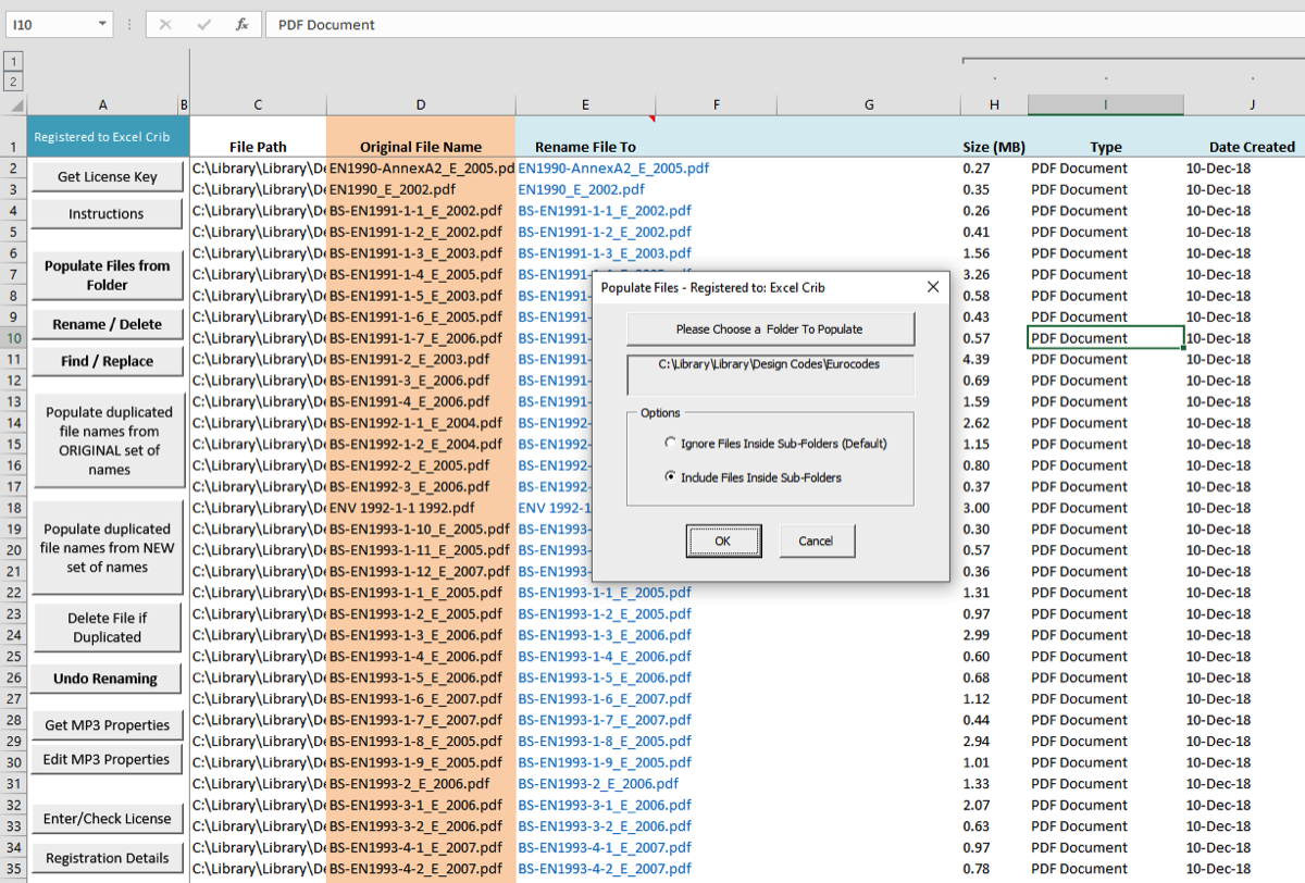 gestión de archivos en excel