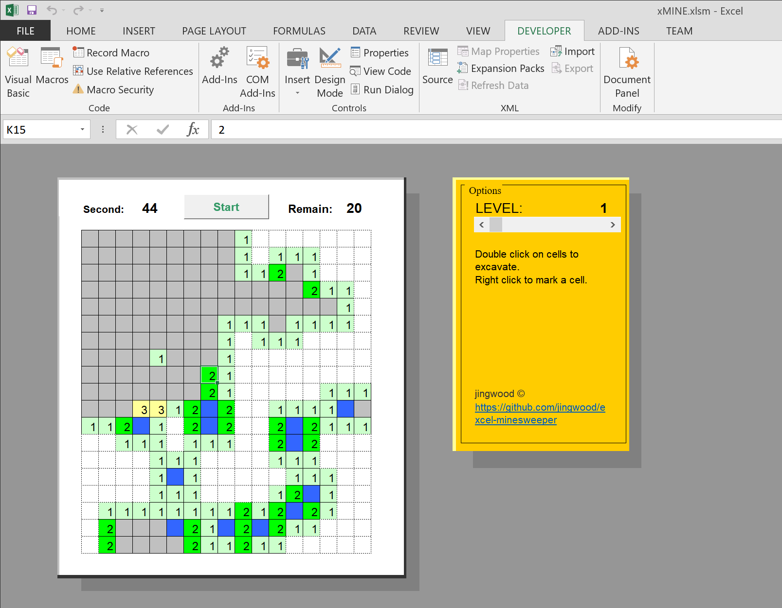 juego en excel