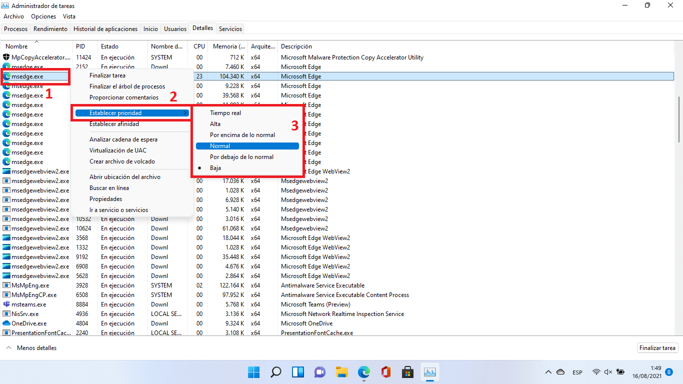 administrador de tareas windows prioridad