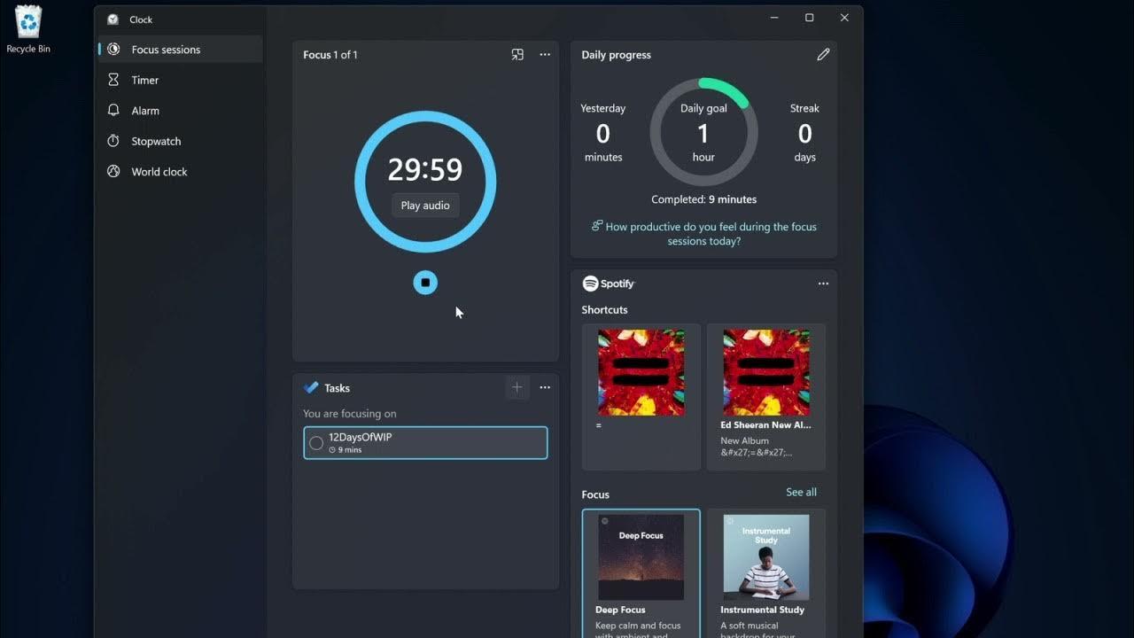 Objetivos diarios en las sesiones de foco de Windows 11