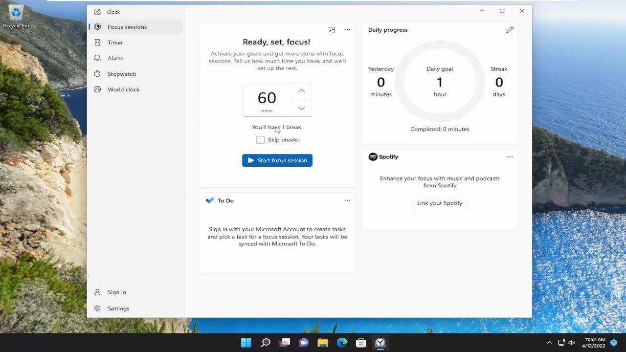 Integración con Spotify y To Do en el modo enfoque