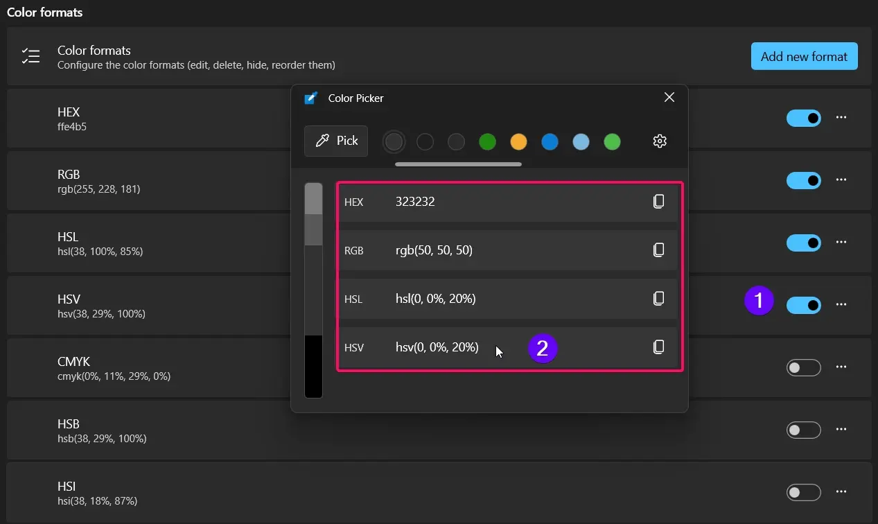 Color Picker con historial de colores