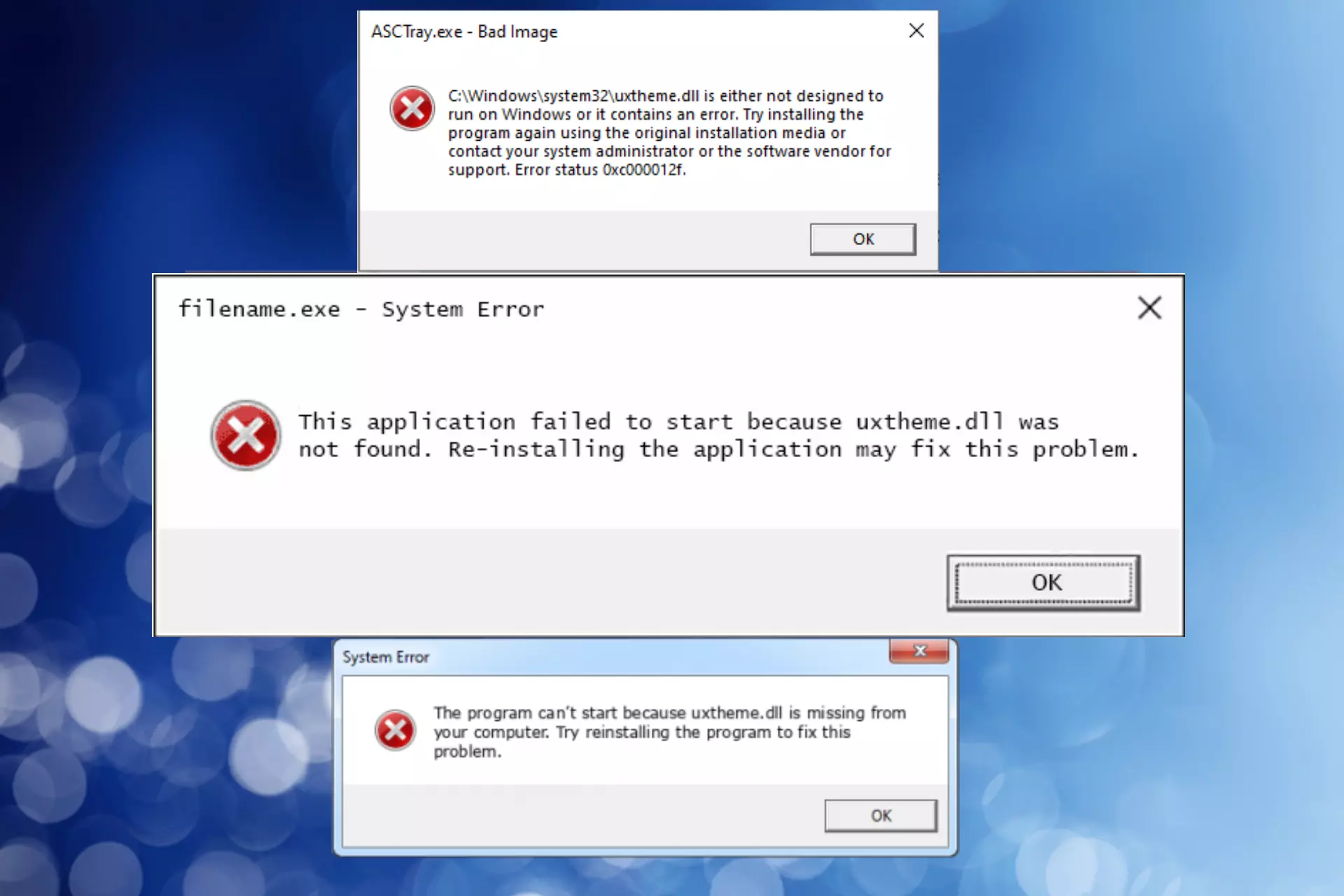  error 0XC00012F con uxtheme.dll