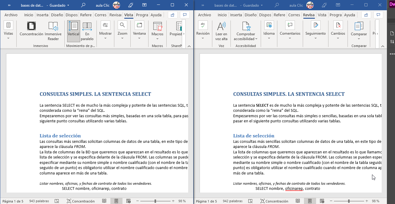 word lado a lado
