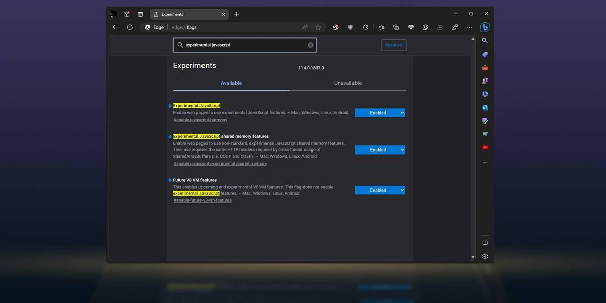 Activar flags experimentales para nuevas APIs web en Edge