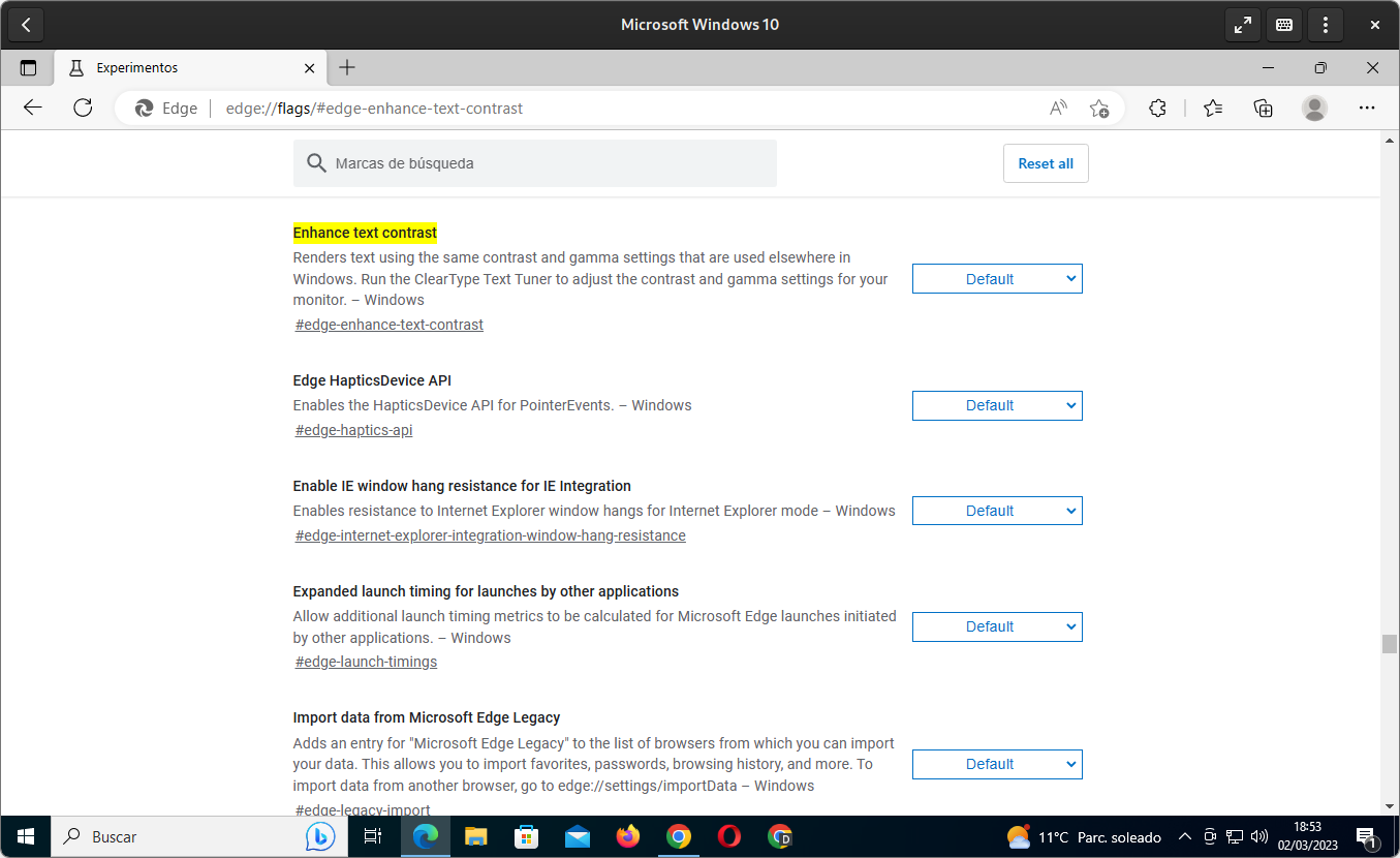 Página de Experimentos en Edge DevTools