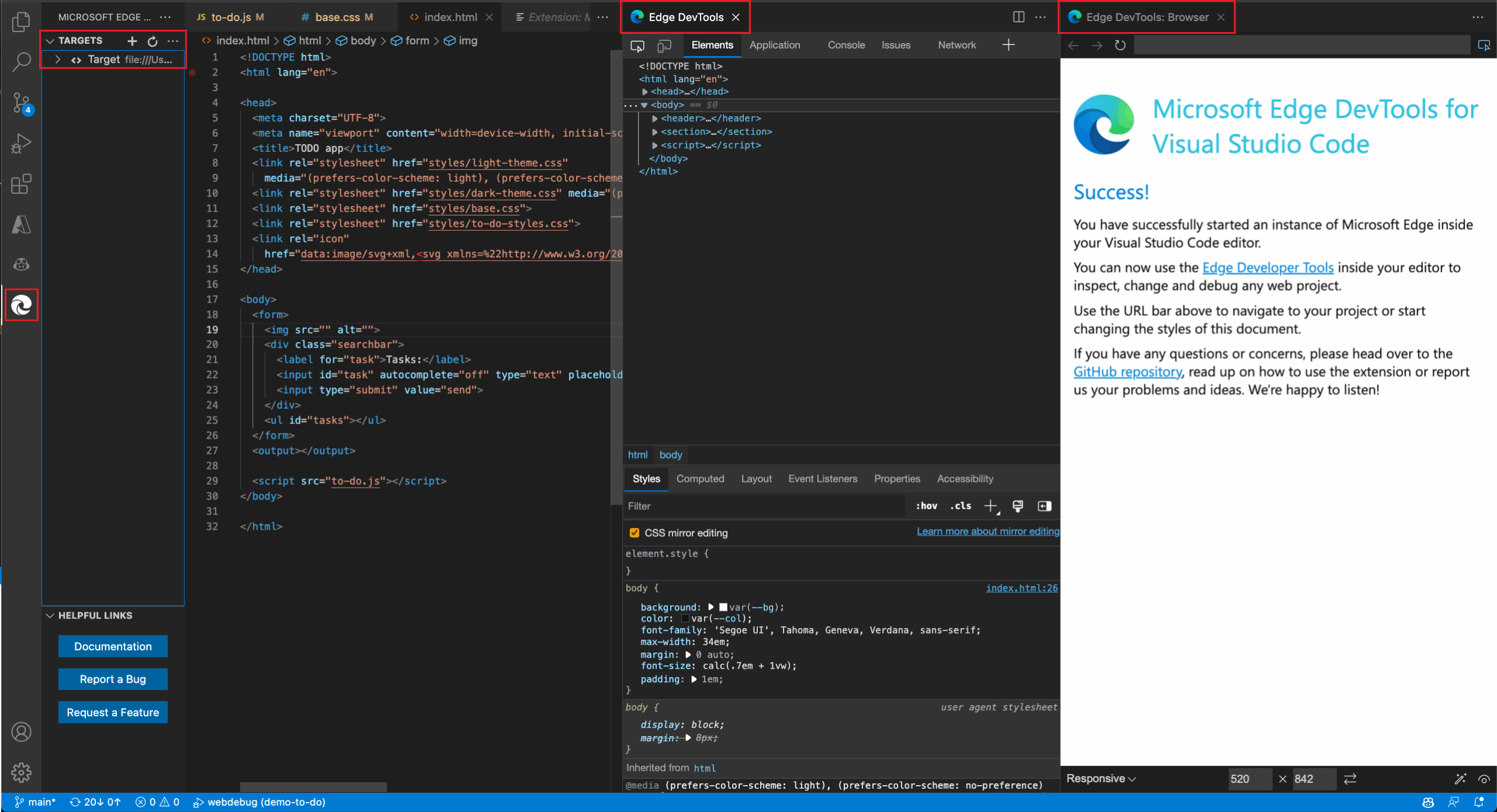 Interfaz de DevTools de Edge