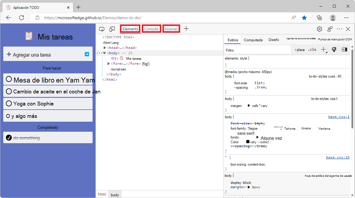 Herramientas de desarrollo en Microsoft Edge