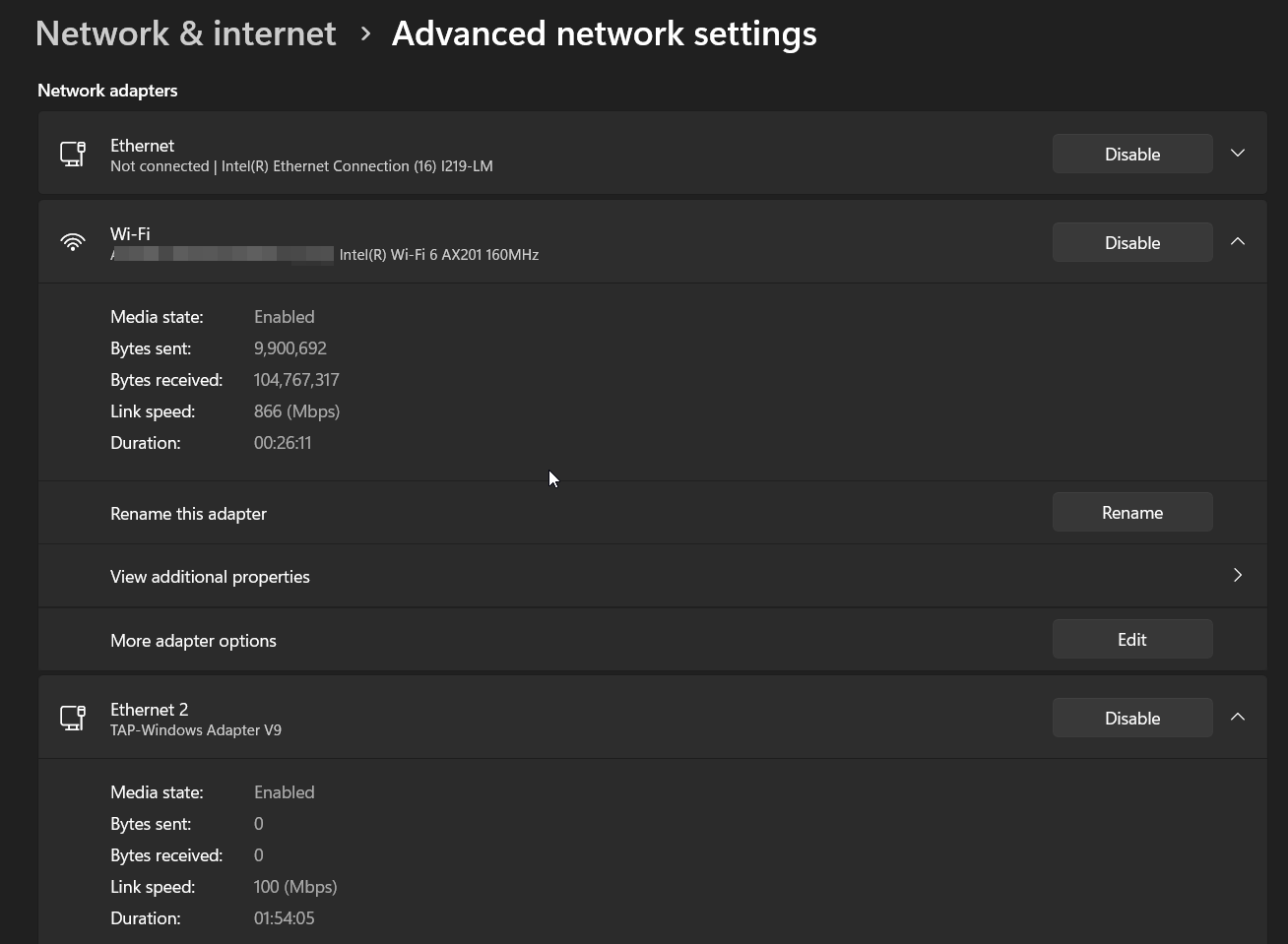 Intel AX201 en Windows 11