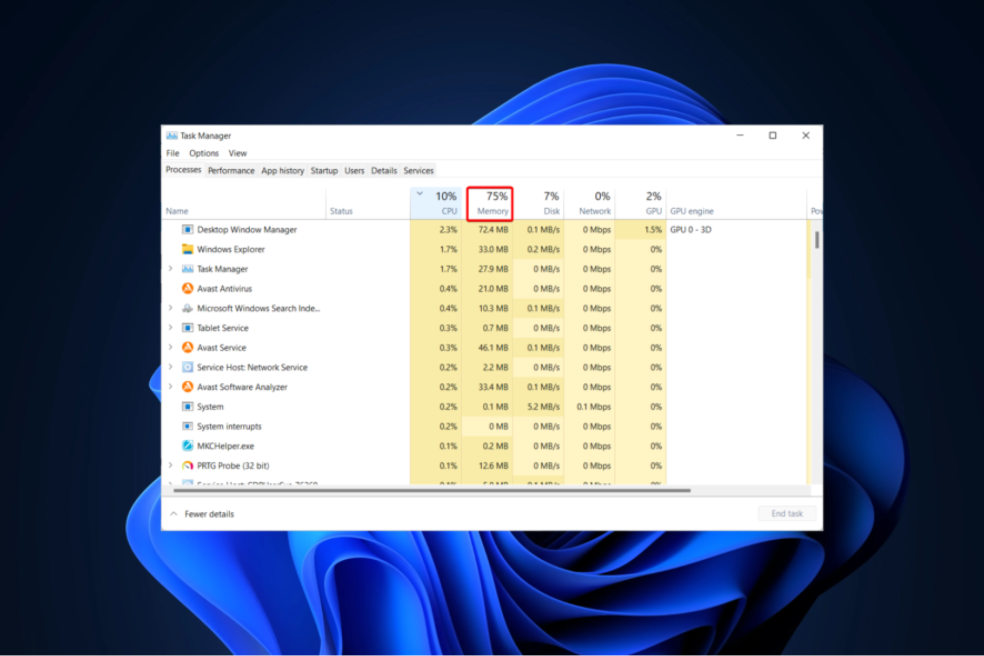 Causas de alto uso de RAM en Windows 11