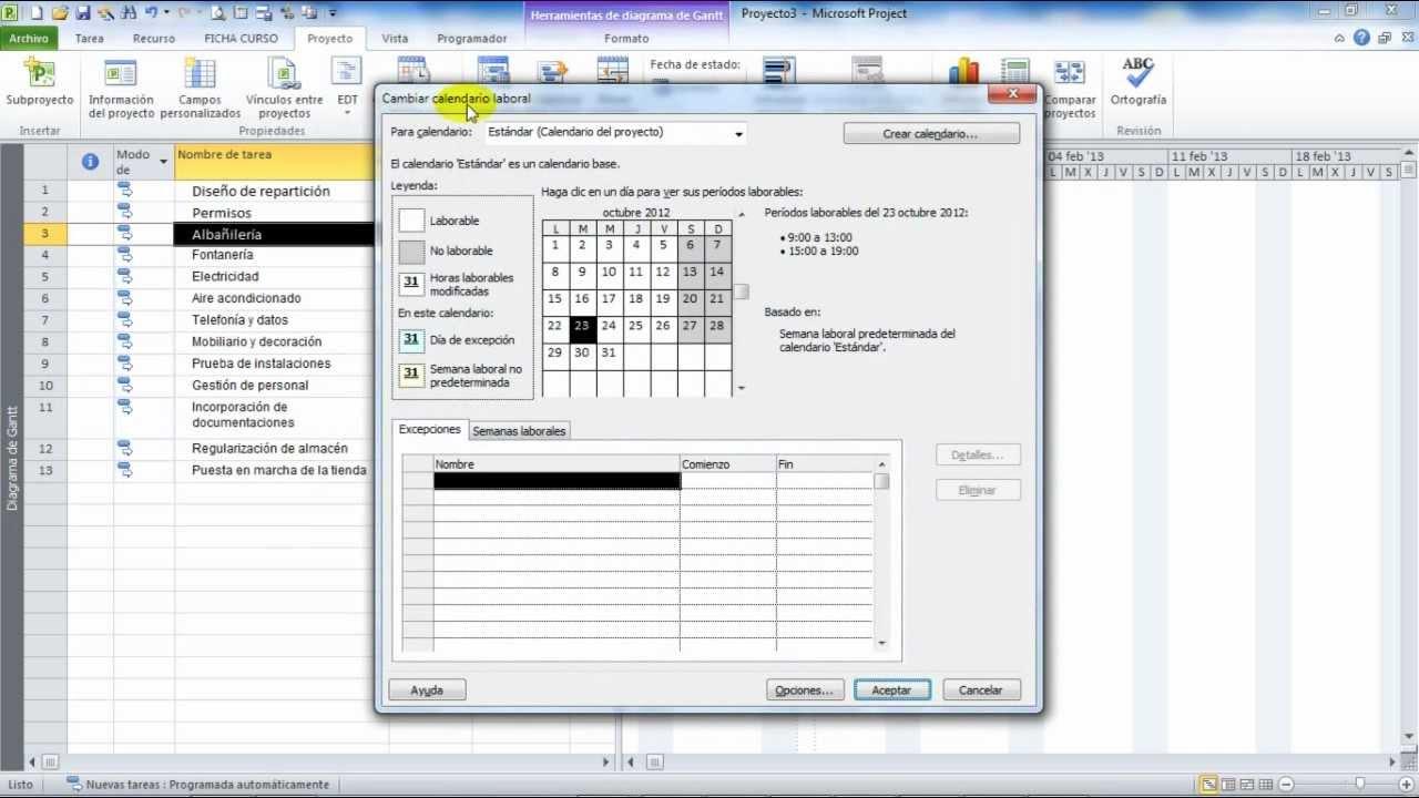 Vista de tareas y duración