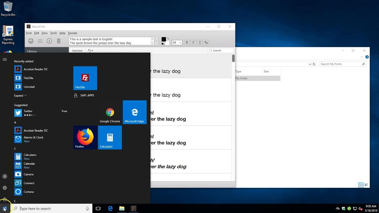 Panel de fuentes de Windows