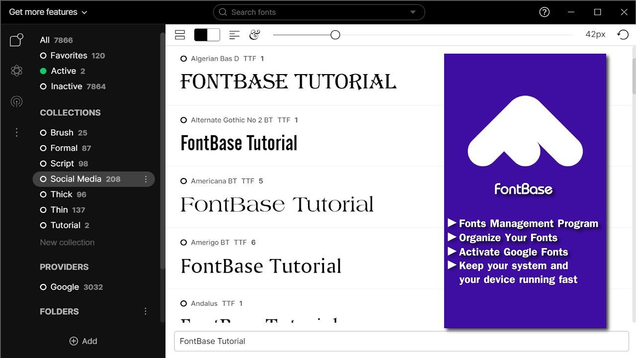 FontBase activar y desactivar fuentes
