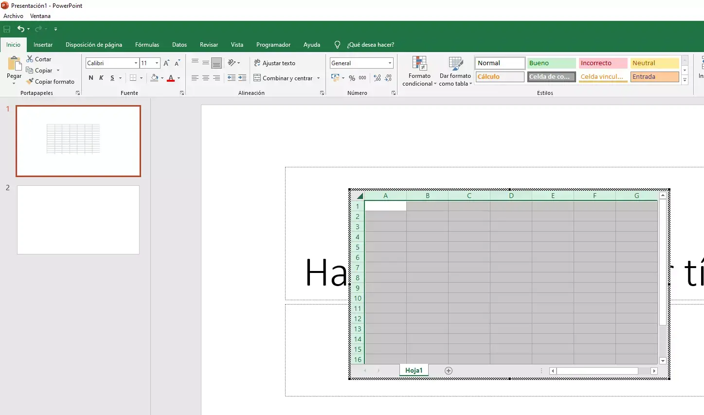 Insertar tabla de Excel como imagen en PowerPoint