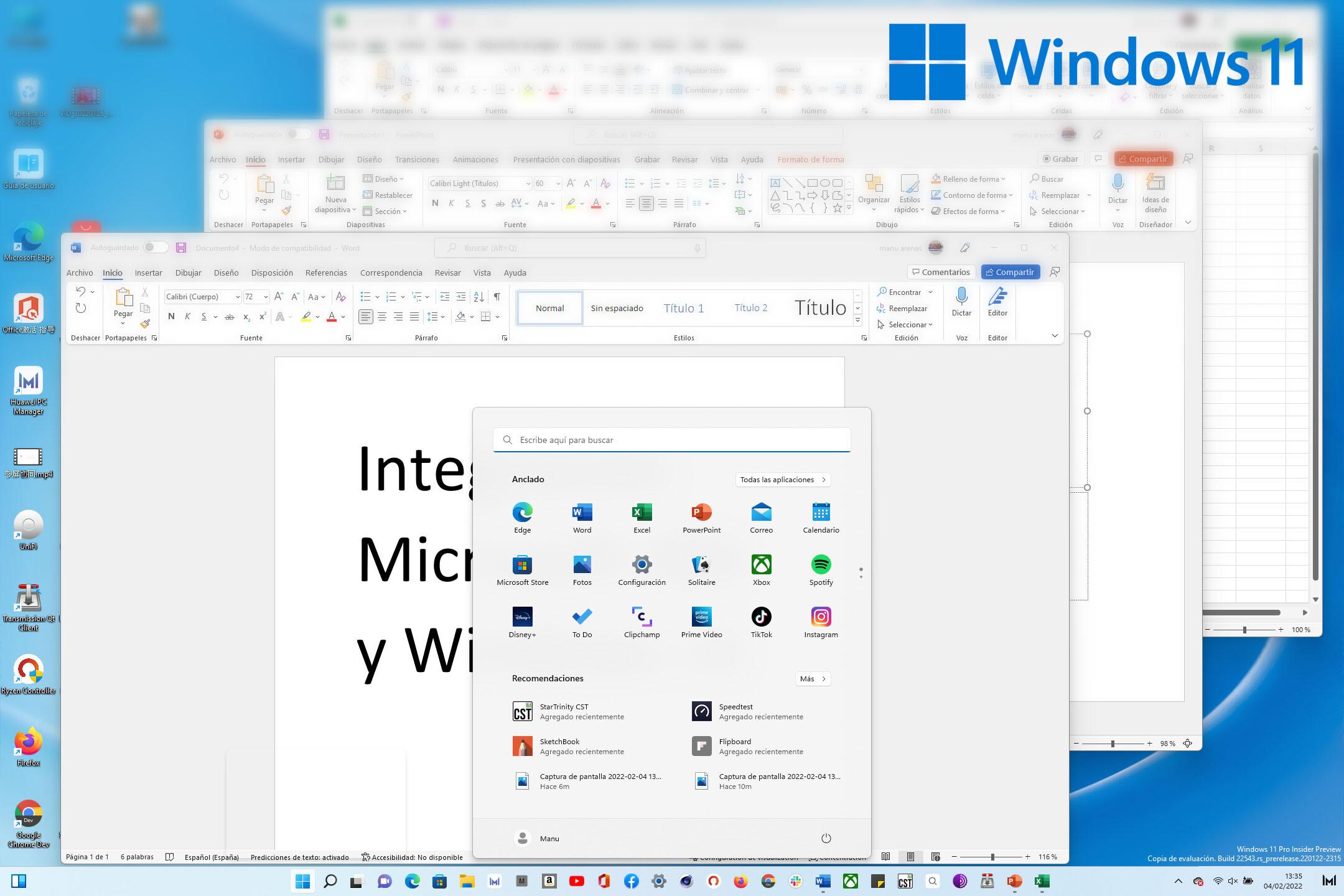 Integración de Office en menú Inicio de Windows 11