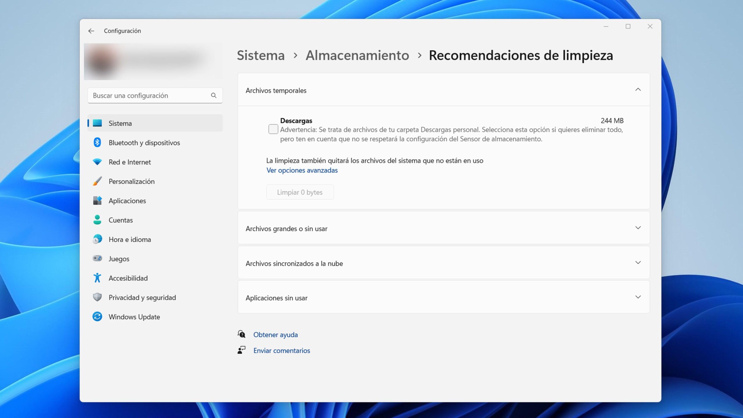 Liberador de espacio en disco en Windows