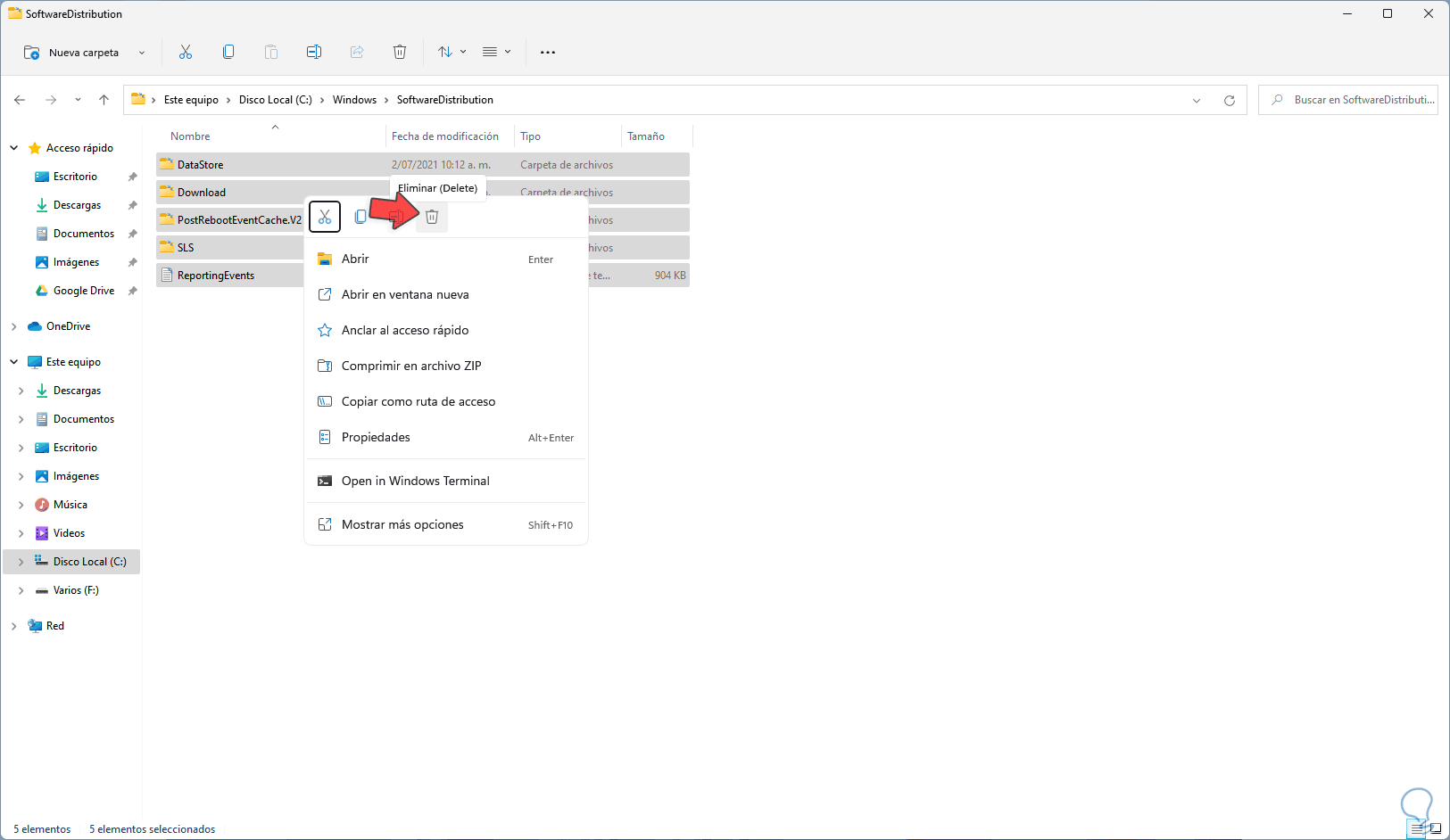 Sensor de almacenamiento en Windows 11