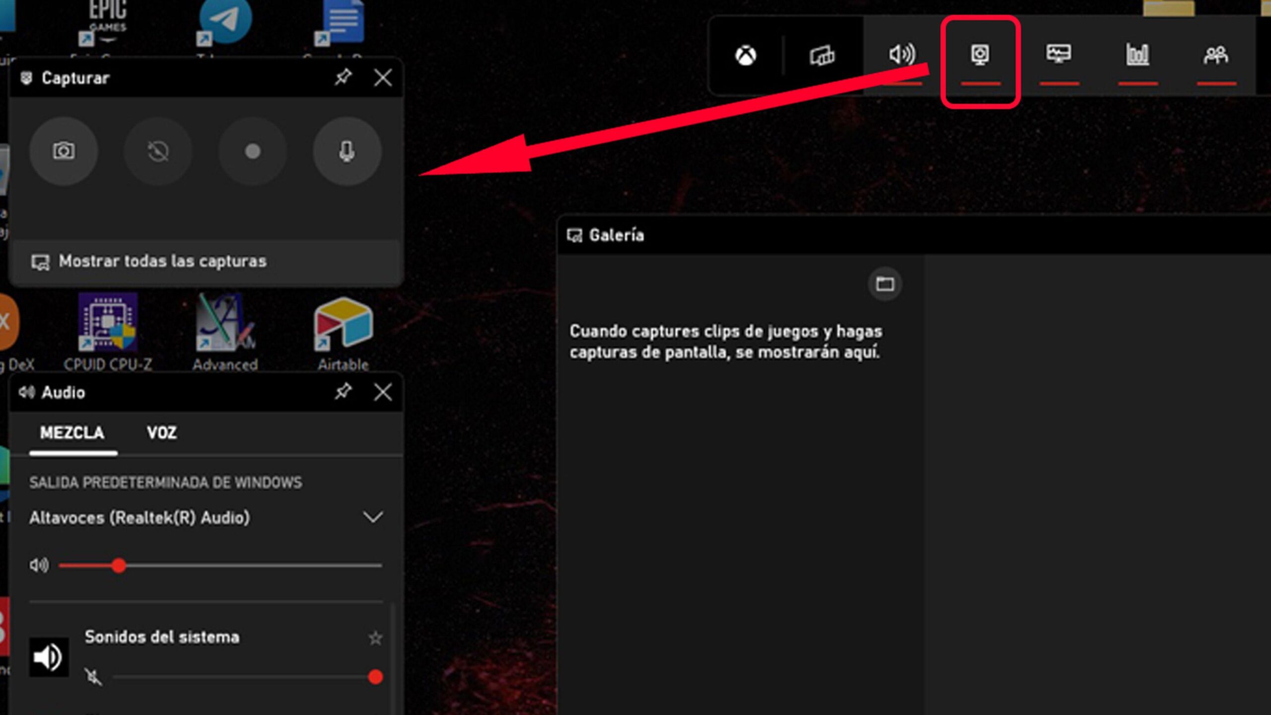 Widget de captura en Game Bar