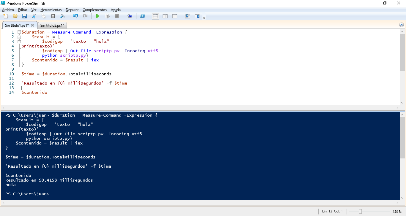 Tiempo de ejecución PowerShell