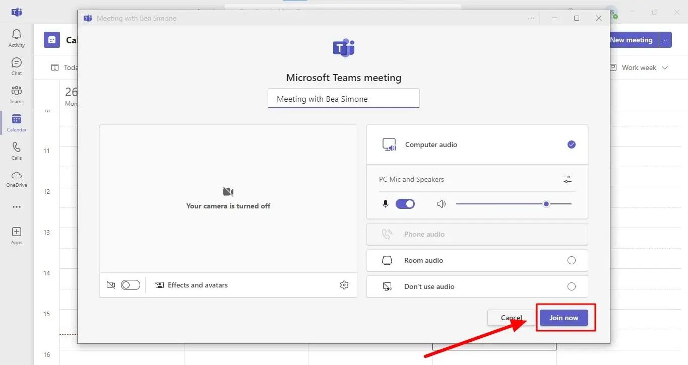 Crear reunión en Microsoft Teams