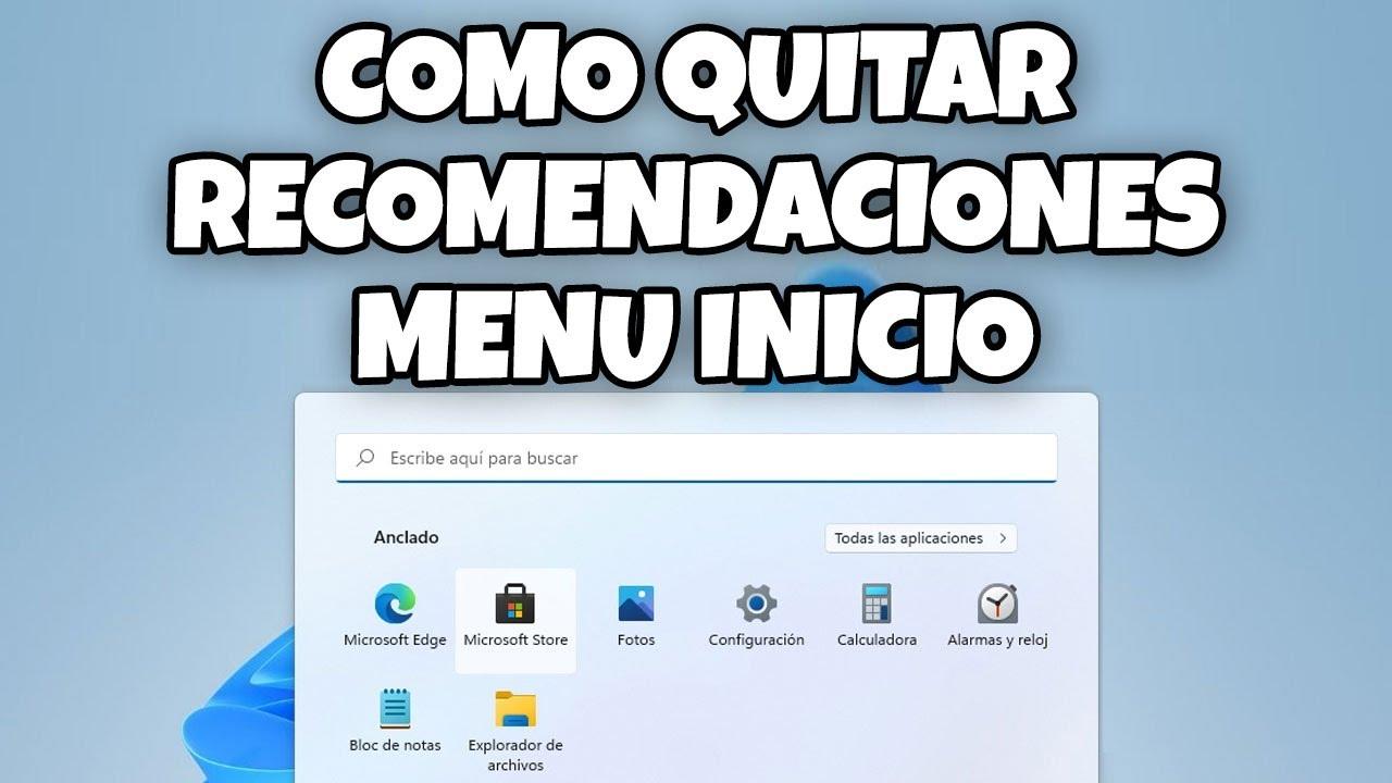 Sección recomendado en el menú de inicio de Windows 11