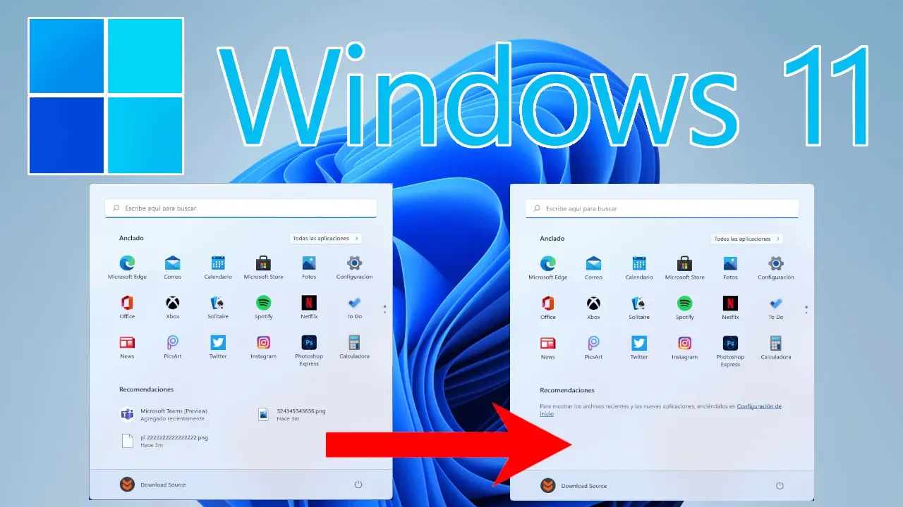 Comparativa del menú de inicio entre Windows 10 y Windows 11