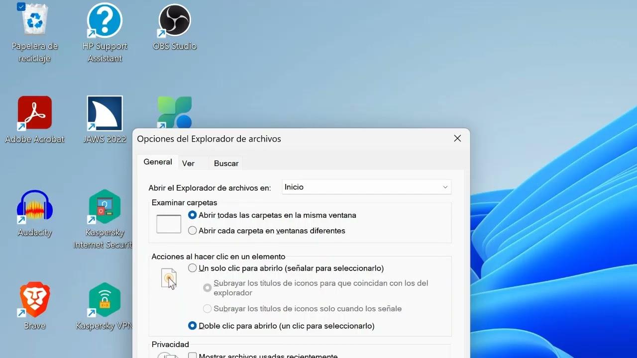 configurar el explorador de Windows 11 con NVDA