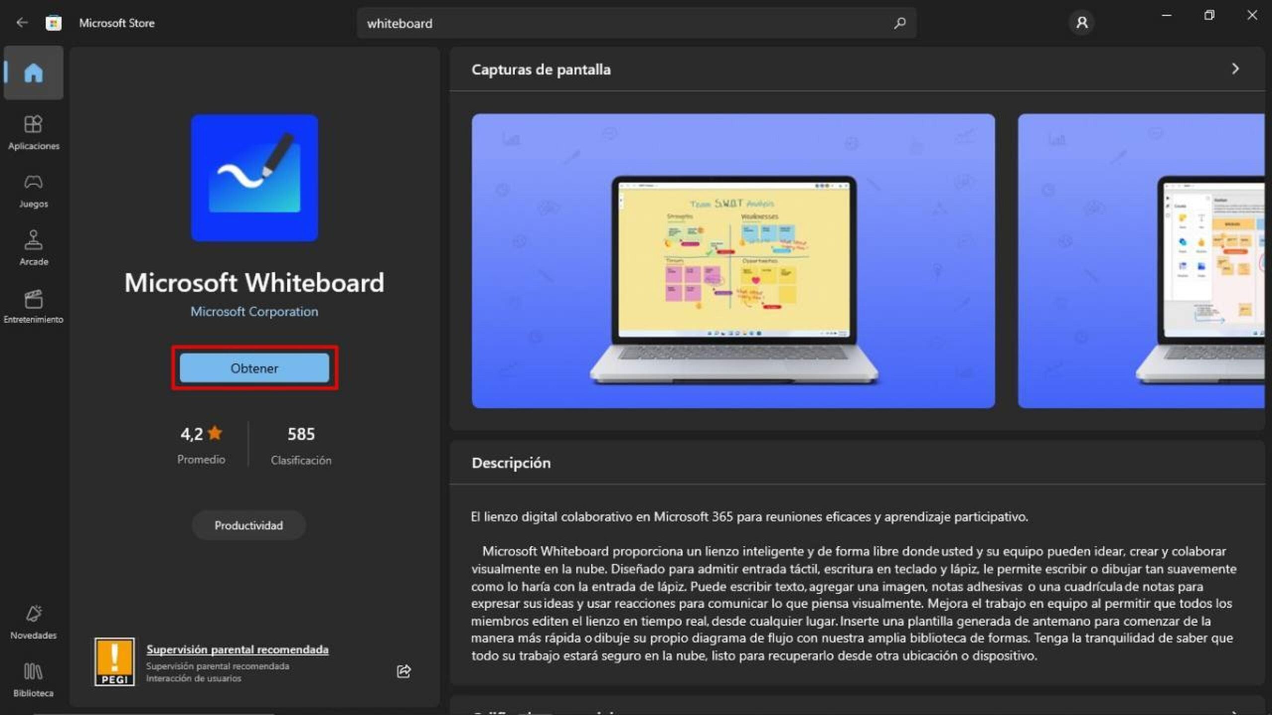 herramientas Microsoft Whiteboard Windows 11