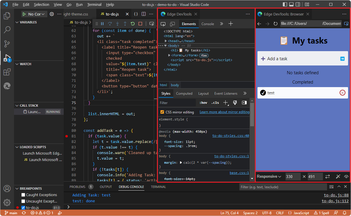 extensiones de desarrollo de Edge