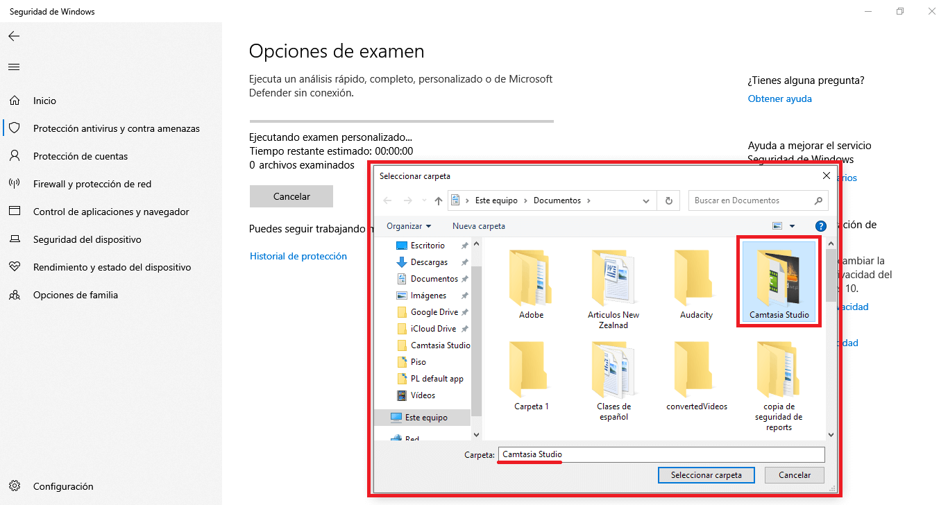 Exclusiones en la app Seguridad de Windows