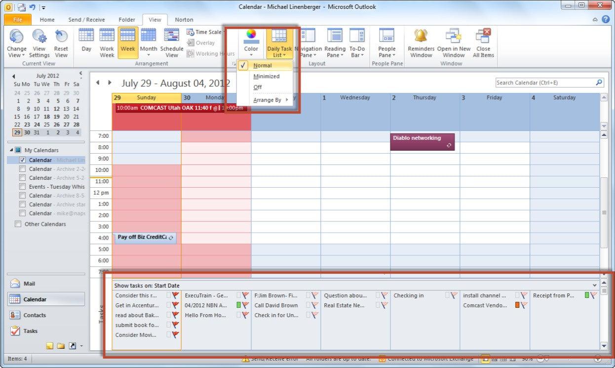 gestión de eventos y tareas en Outlook