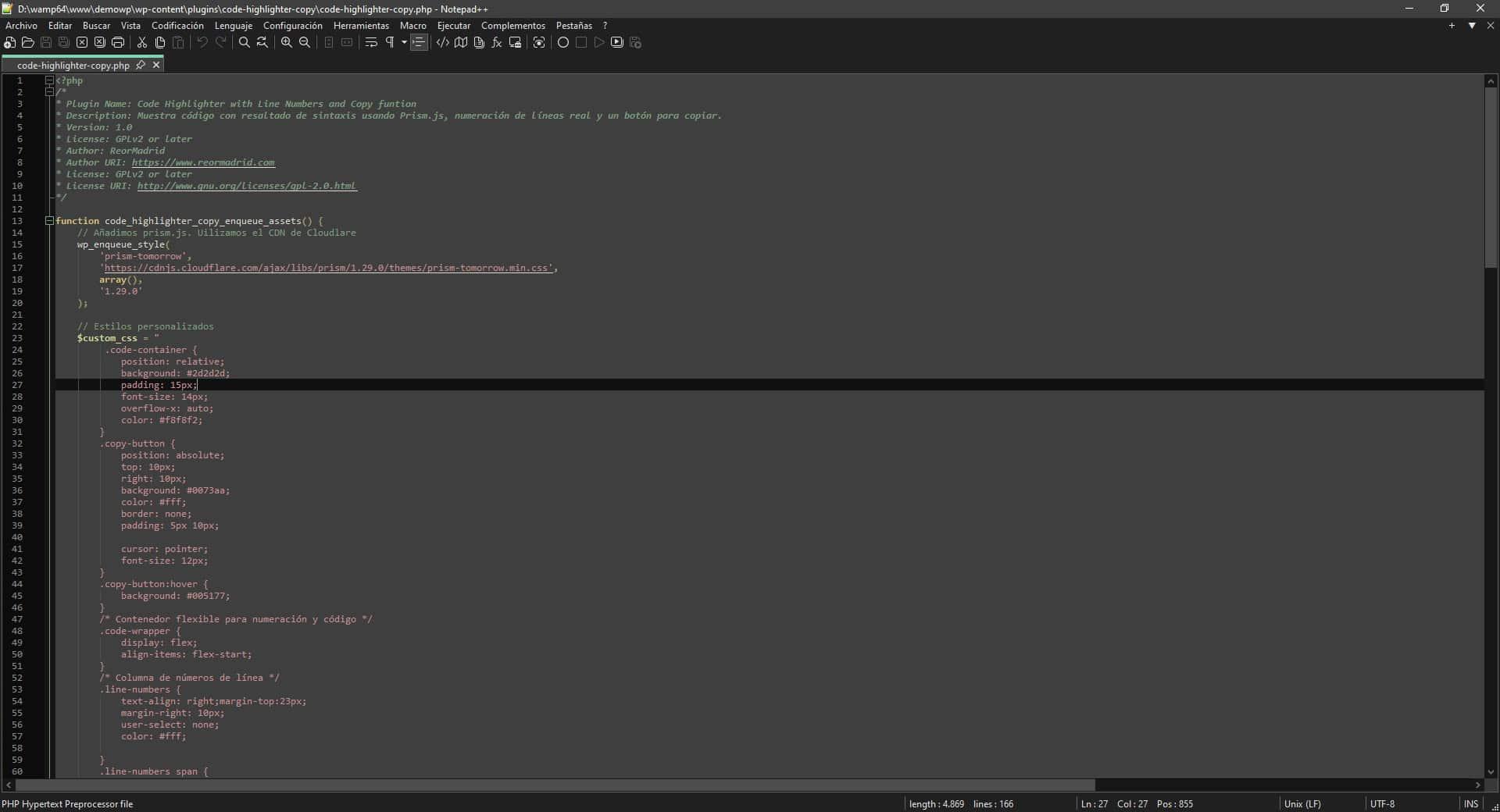 Pestañas y sangría en Notepad++
