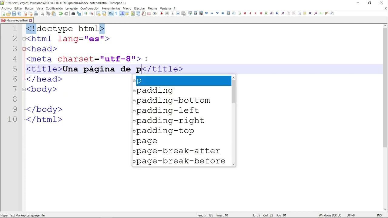 Navegación y mapa en Notepad++