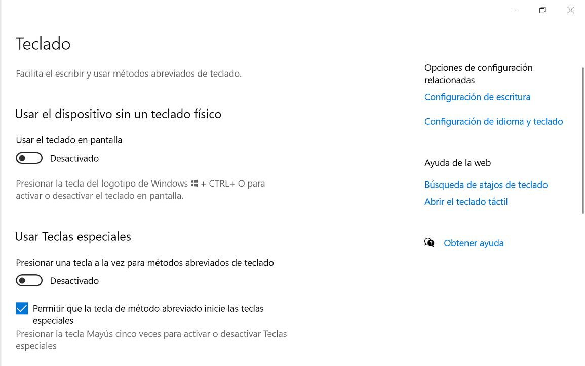 Teclas especiales