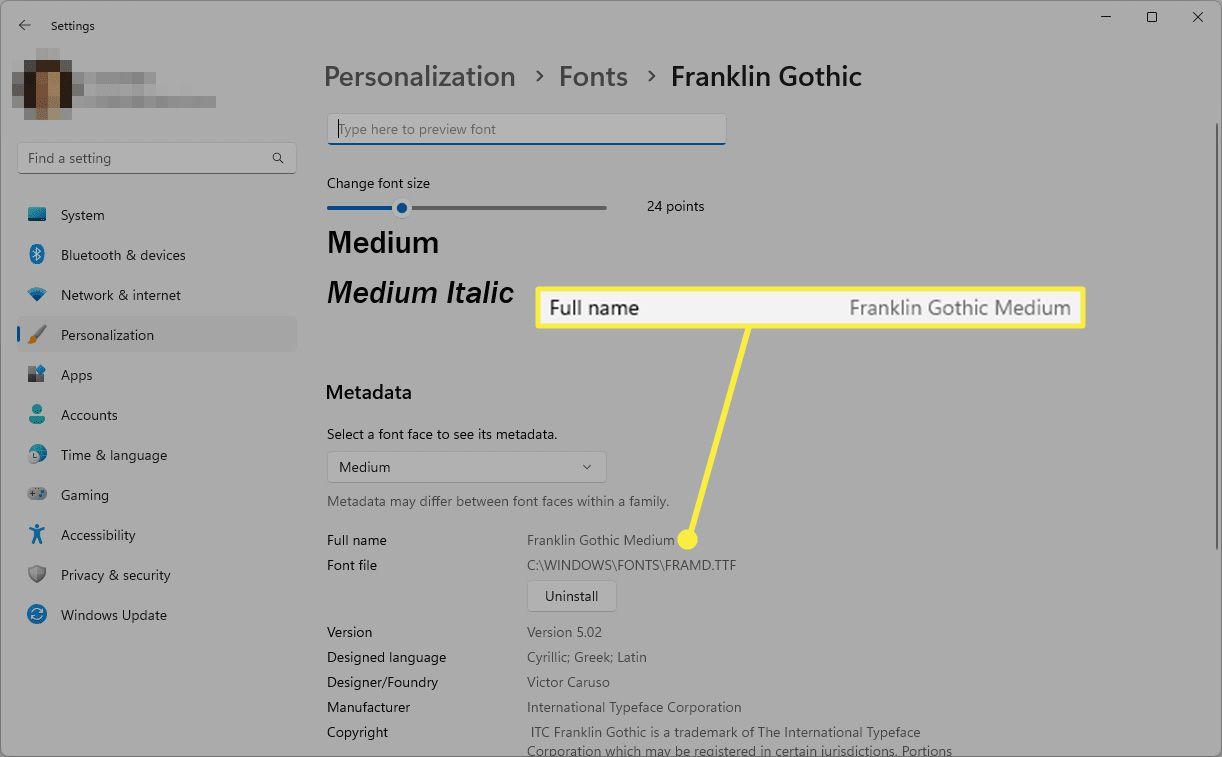 Guía de fuentes en Windows 11