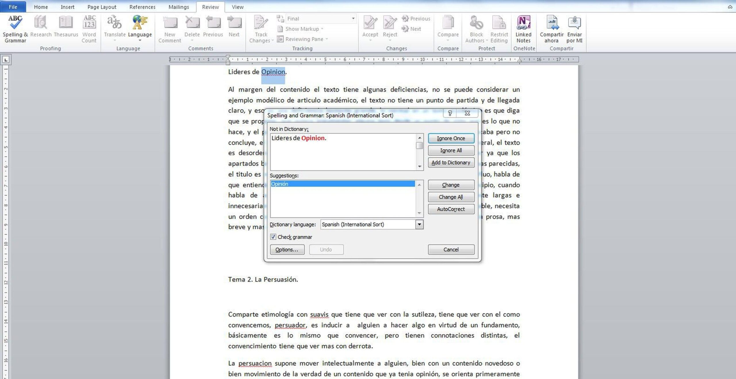 Soluciones por documento en Word