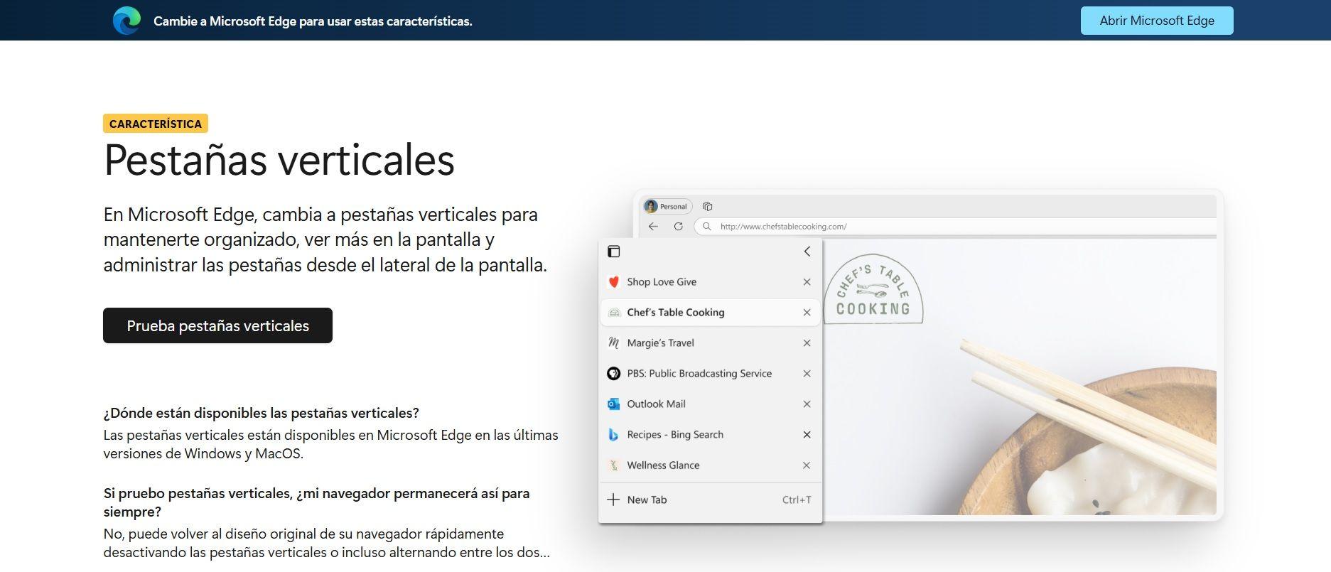 Desactivar pestañas verticales en Edge