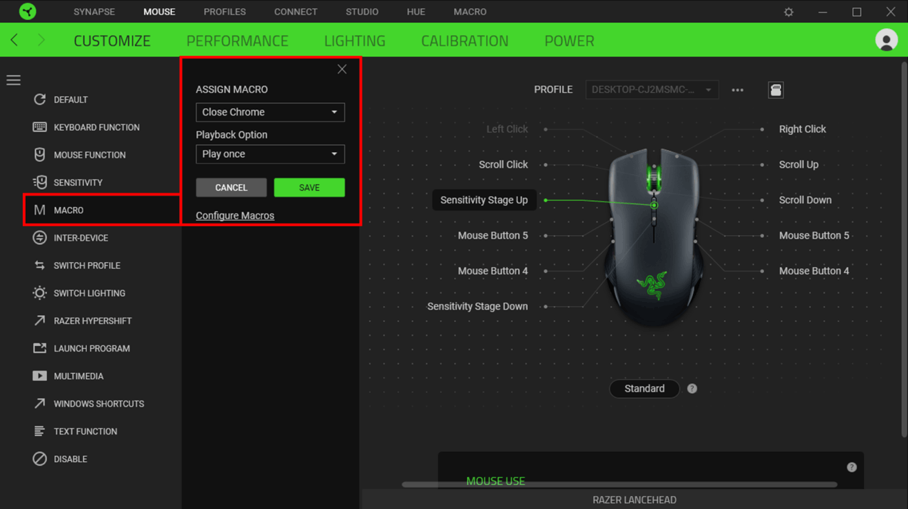Configurar macros en Razer