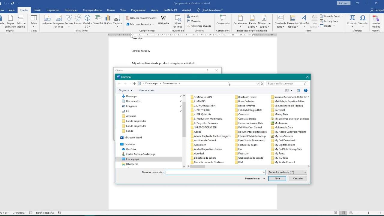 Elegir entre incrustar o vincular en Office