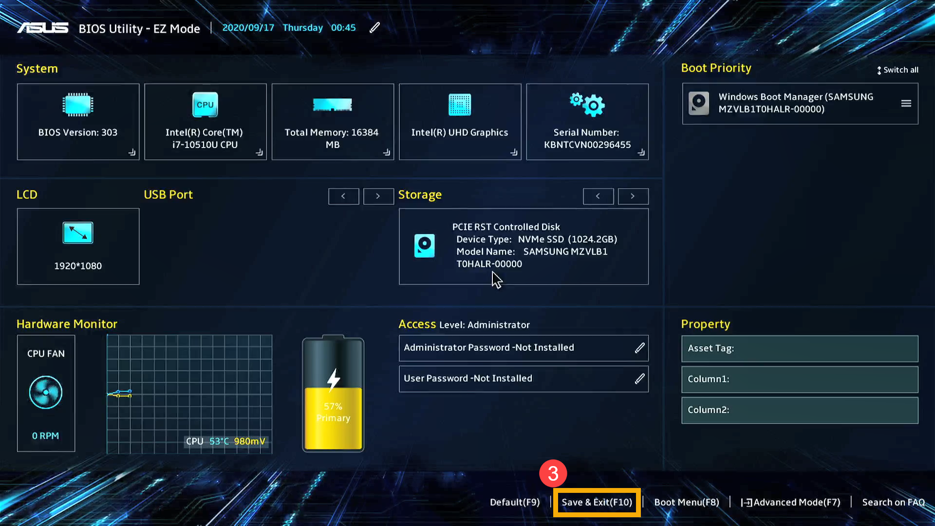Restaurar valores por defecto del UEFI