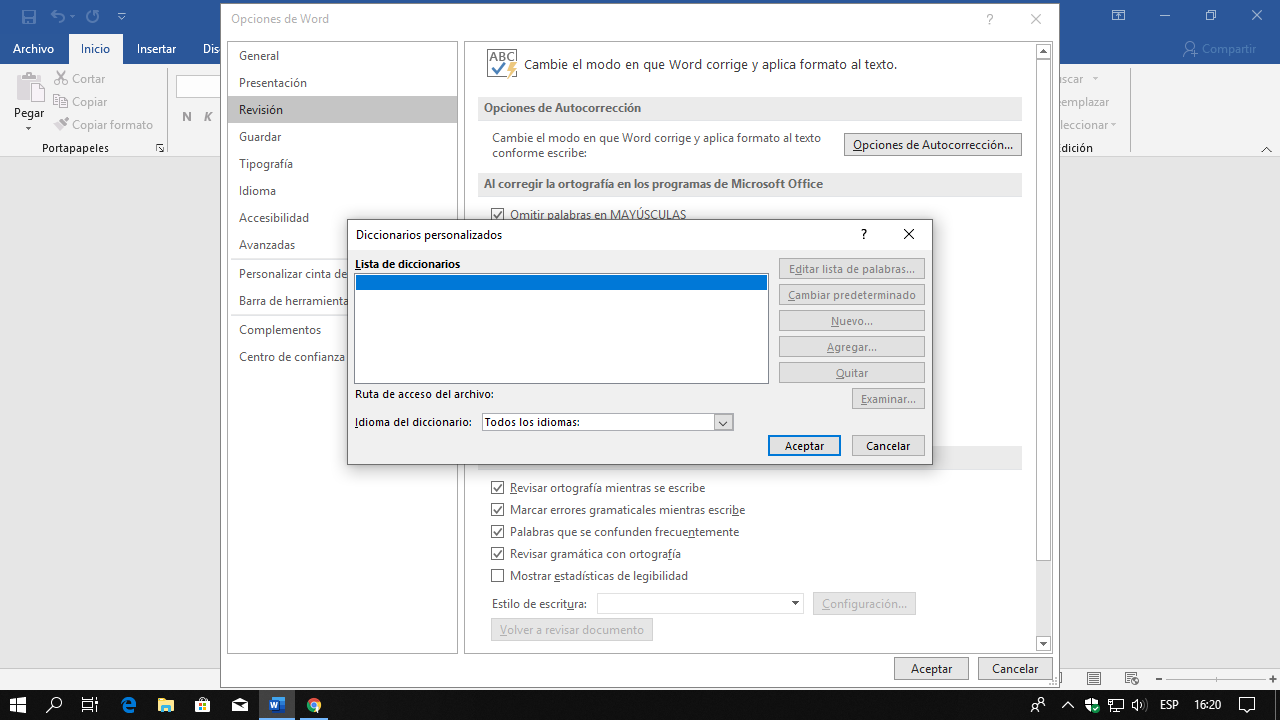 Agregar palabra al diccionario de Word