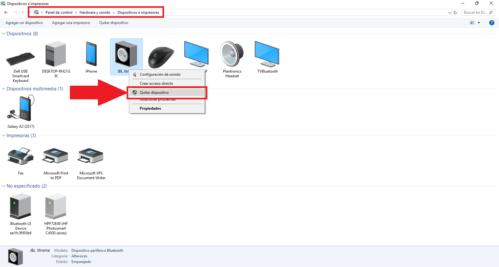 Limpiar dispositivos y caché Bluetooth